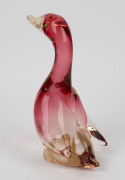 ARCHIMEDE SEGUSO (attributed) red Murano glass duck statue with oro gold foil inclusions to the feet and beak, 31cm high. - 2