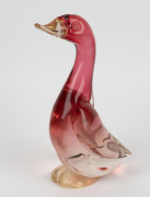 ARCHIMEDE SEGUSO (attributed) red Murano glass duck statue with oro gold foil inclusions to the feet and beak, 31cm high. - 3