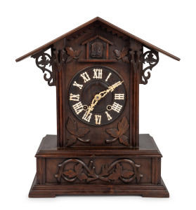 BLACK FOREST antique German cuckoo clock with skeletonized movement stamped "GHS For Gordian Hettich Sohn" and fusee time train and going barrel cuckoo strike, 19th century, 48cm high.