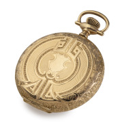 ELGIN antique pocket watch in 14ct gold full hunter case with fine quality engraved decoration, 19th/20th century, 6.5cm high including bow, 93 grams total including movement. - 2