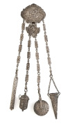 An antique sterling silver chatelaine, made in London, circa 1890, ​​​​​​​27cm long, 112 grams total