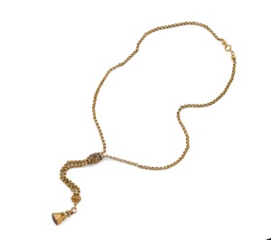 An antique 9ct gold Albert fob chain, 19th century, 33cm long, 19.5 grams total,