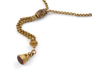 An antique 9ct gold Albert fob chain, 19th century, 33cm long, 19.5 grams total, - 2