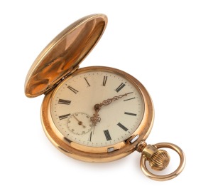 LE COULTRE "SAVONETTE" antique 14ct gold full hunter cased Swiss pocket watch with enamel dial, Roman numerals and crown wind, circa 1860, the cuvet engraved with dedication "Presented To Mr William Hillier By A Few Friends On His Leaving Burghersdorp, Au