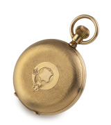 LE COULTRE "SAVONETTE" antique 14ct gold full hunter cased Swiss pocket watch with enamel dial, Roman numerals and crown wind, circa 1860, the cuvet engraved with dedication "Presented To Mr William Hillier By A Few Friends On His Leaving Burghersdorp, Au - 2