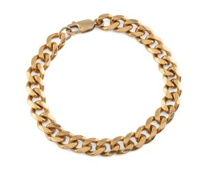 A vintage 9ct gold curb link bracelet, 20th century, stamped "375", ​​​​​​​21cm long, 26.5 grams.