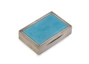 An antique Austro-Hungarian silver snuff box with engine turned decoration and blue and white enamel top, circa 1900, ​​​​​​​​​​​​​​8.5cm wide, 161 grams total.
