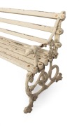 An antique cast iron and timber garden bench with serpent and dog head decoration, 20th century, 78cm high, 156cm wide, 69cm deep. - 4