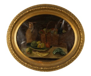 JAN VAN DER HAEGHEN (Dutch), (oval still life with fruit), oil on canvas, signed lower right "J.V.D. Haeghen", ​​​​​​​60 x 74cm, 88 x 103cm overall.