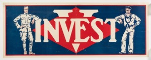 'V - Invest', original c. 1918 colour poster, laid down on linen, published by the United States Department of the Treasury, 61 x 150cm overall.
