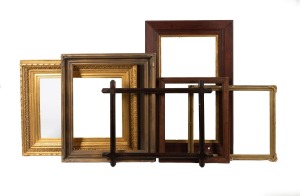 Six assorted antique and vintage picture frames, 19th/20th century, the largest 97 x 63cm overall.