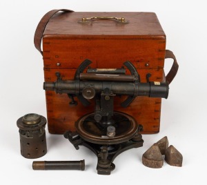 ELLIOTT THEODOLITE "Everest" model, designed by George Everest in 1825, housed in mahogany dove tailed box, 19th century, the box 29cm wide