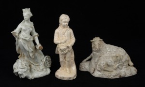 Three antique English white porcelain statues and figural groups, 18th/19th century, A/F, ​​​​​​​the largest 17.5cm high.