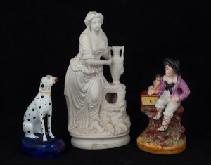Three assorted antique English porcelain and cream ware statues, 19th century, the largest 26cm high.