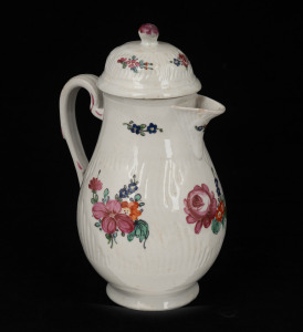 An antique German porcelain coffee pot with cover, mid 18th century, 19cm high.