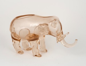 LOETZ Bohemian glass elephant flower vase, circa 1920s, ​​​​​​​18cm high, 31cm wide.
