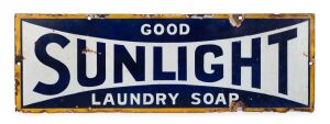 "SUNLIGHT GOOD LAUNDRY SOAP" antique tin enamel sign, 19th/20th century, 20 x 61cm.