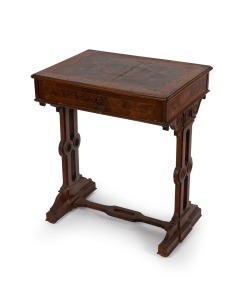 An antique English walnut single drawer occasional table, 19th century, 75cm high, 63cm wide, 46cm deep.