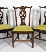 Five antique Georgian Chippendale period dining chairs, English oak and Cuban mahogany, 18th century, with modern lime green microsuede upholstery. - 2