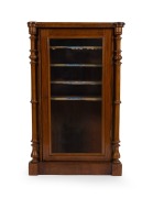 An antique English burr walnut music cabinet, circa 1880, 93cm high, 59cm wide, 39cm deep.