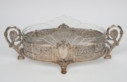 W.M.F. antique German silver plated centrepiece with original cut crystal liner, 19th/20th century, 15cm high, 43cm wide.