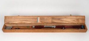 O.B.A. vintage Japanese split cane salt water boat fishing rod set in original spruce box with accessories.