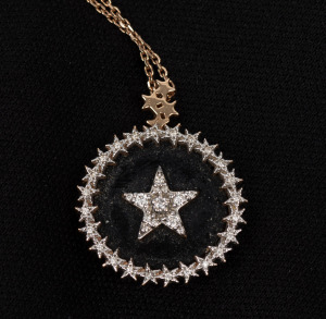 BEE GODDESS "SIRIUS" 14ct rose gold and diamond necklace, stamped "BEE GODDESS 14K D0.13", 50cm long, ​​​​​​​5.8 grams total.