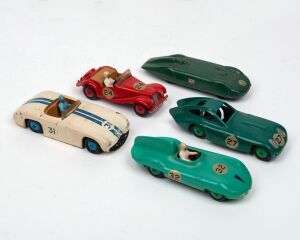 DINKY group of five vintage racing cars including BRISTOL 450, MG MIDGET, MG RECORD CAR, CUNNINGHAM C-5R, and CONNAUGHT.