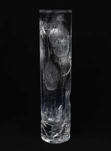 JOSEF SVARC Czechoslovakian crystal vase with engraved thistle decoration, mid 20th century, engraved signature to base, 35.5cm high