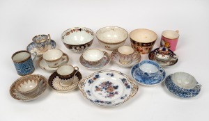 Antique English porcelain tea ware, dishes, bowls etc., mostly 19th century, (24 items), ​​​​​​​the largest dish 22cm wide