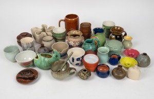 Assorted pottery and ceramic mugs, jugs, teacups, tea ware, vases etc., (qty), the largest 14cm high.