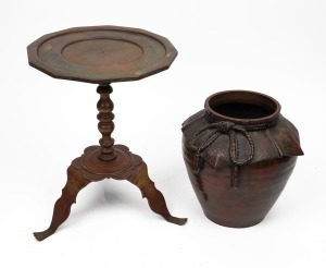 An antique bronze shop display stand; together with a Chinese bronze vase, 19th/20th century, (2 items), 32cm and 22cm high.