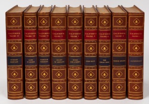 'California Series' 1929 deluxe nine-volume edition, limited-edition 37 of 387, with the set together featuring the original signatures of many relevant California pioneers; full morocco bound, top edges gilt, gilt lettering to spine and bear logo on cove
