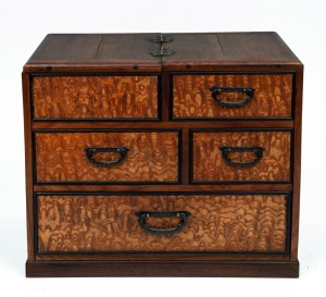 An antique Japanese sewing box with lift-top, drawers and compartments, circa 1900, 27cm high, 34cm wide, 21cm deep.