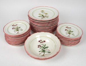 Italian floral porcelain dinner ware with pink rim, mixed condition, (qty)