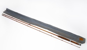 J. M. TURVILLE vintage Australian made split cane two piece fly fishing rod set, commemorative edition, circa 1954, with Royal inscription, housed in original cloth bag with maker's label.