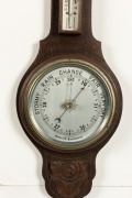 An antique English wall mounted aneroid barometer thermometer, 19th/20th century, 68cm high overall. - 3