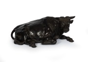 A Chinese cast bronze resting buffalo statue, 20th century, 43cm high, 102cm long.