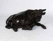 A Chinese cast bronze resting buffalo statue, 20th century, 43cm high, 102cm long. - 2