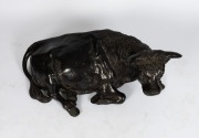 A Chinese cast bronze resting buffalo statue, 20th century, 43cm high, 102cm long. - 3