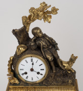 An antique French figured mantle clock in ornate gilt bronze ormolu case with eight day time and bell striking movement, circa 1850s. (Note: dial damaged). 40cm high. - 3