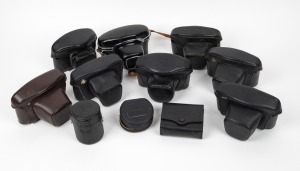 ASAHI KOGAKU: An accumulation of eleven leather camera, lens, and accessory cases, from various eras. (11 items)
