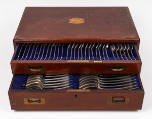 Antique silver plated cutlery in two drawer timber canteen, early 20th century, the canteen 53cm wide