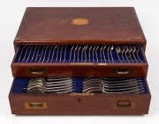 Antique silver plated cutlery in two drawer timber canteen, early 20th century, the canteen 53cm wide