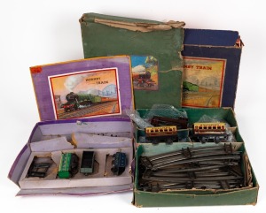 HORNBY clockwork train with some accessories and three assorted boxes, (20th century).