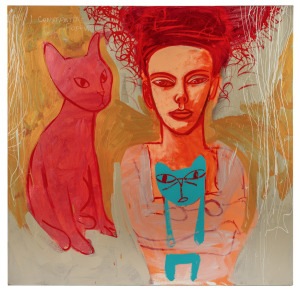 CONSTANTINE POPOV (1962-) (untitled lady with cat), oil on canvas, signed upper left "Constantine Popov", 154 x 152cm
