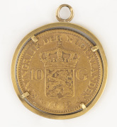 1910 Dutch gold Guilder coin mounted in gold as a pendant, 8.2 grams total - 2