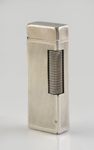 DUNHILL vintage silver cased cigarette lighter in original box, 6.5cm high