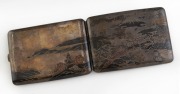 An antique Japanese silver and niello cigarette case inlaid with copper and gold, early 20th century, stamped "950", 11cm wide, 100 grams. - 2