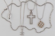 Five assorted 18ct white gold necklaces (four with pendants), ​​​​​​​28 grams total.